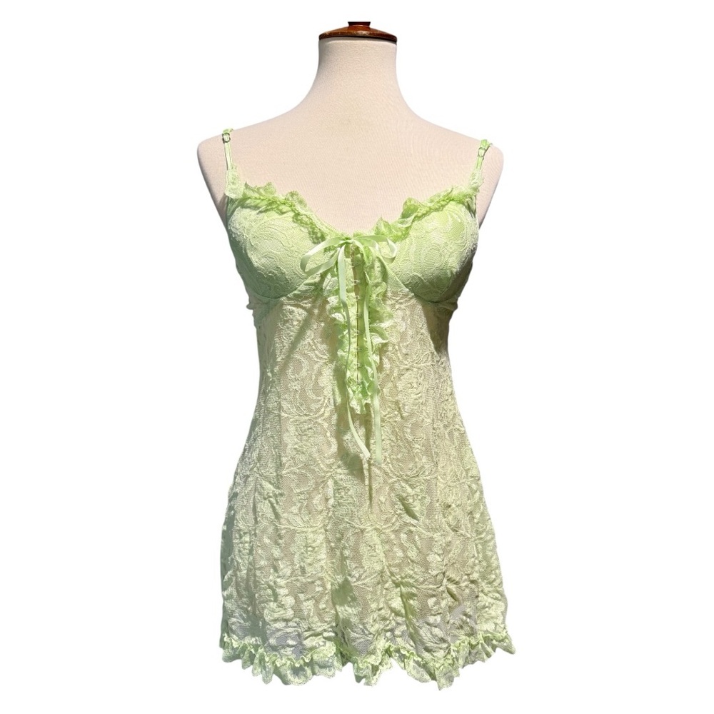 Soft Pastel Green Missy Babydoll Teddy & Panty Set - Size L - NWT Corset Look